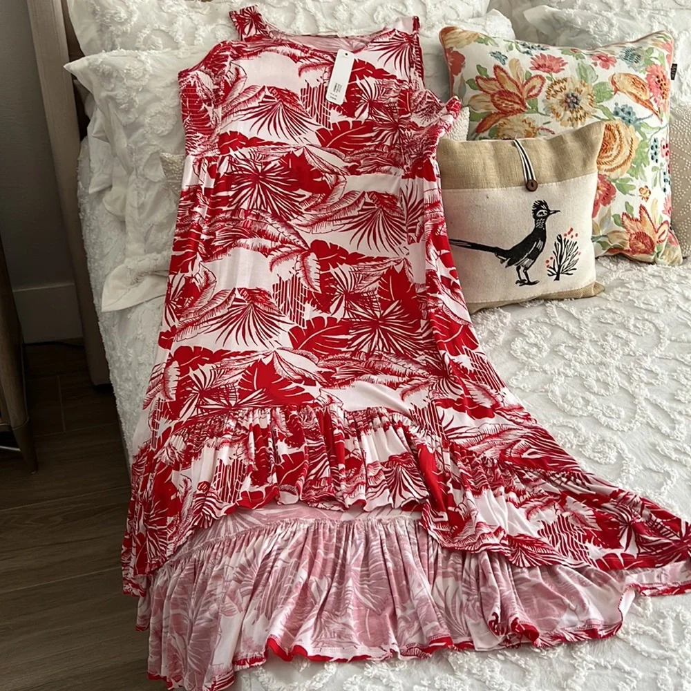 Soft Surroundings Lilo Palm Print
Maxi Dress Women 1X and 2X
Hi Low Hem - Picture 4 of 7